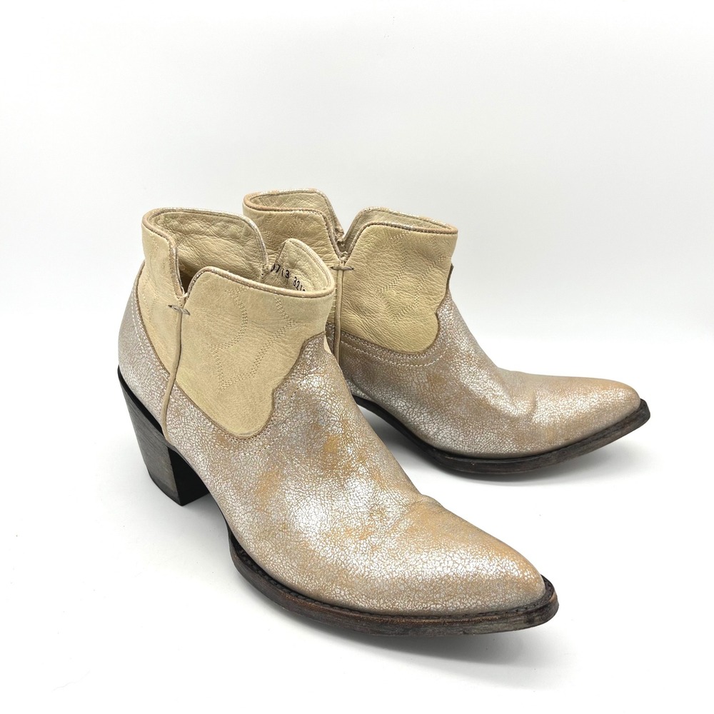Old Gringo OG Metallic Champagne Gold Crackle Leather Western Ankle Boots 7.5B